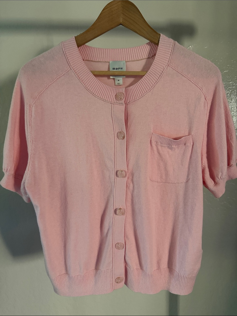 Maeve by Anthropologie Short Sleeve Knit Coquette Preppy Cardigan Sweater M